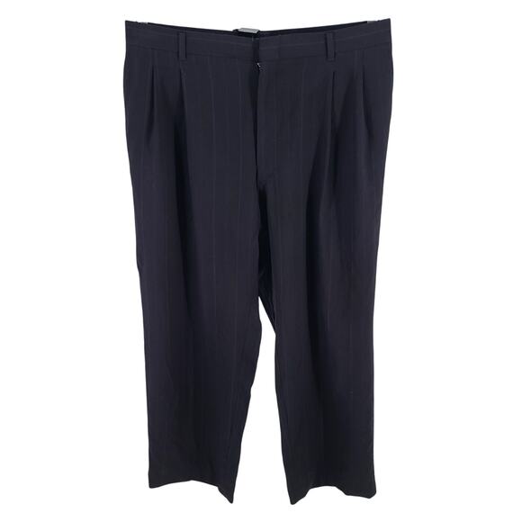 Tailors Row Finery 100% Worsted Wool Vintage men's trousers black pin stripes - Picture 1 of 8